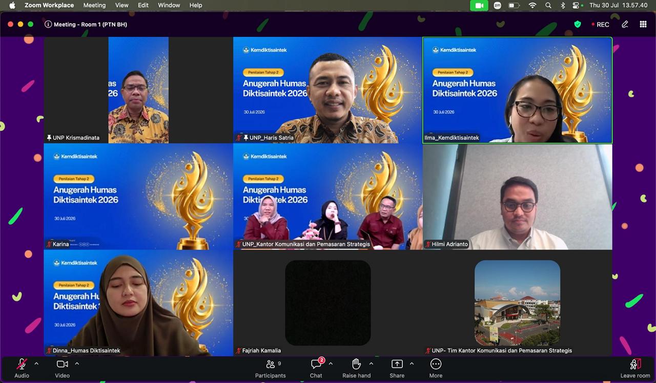 UNP pada tahap presentasi atau penilaian tahap II (final) Anugerah Humas Diktisaintek (AHD). (Foto: Tim Kantor Komunikasi dan Pemasaran Strategis UNP)