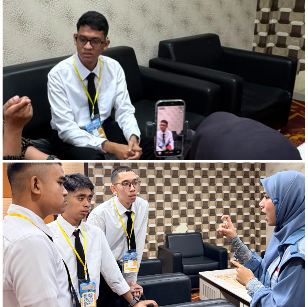 Mahasiswa Disabilitas Tuli UNP tahun 2026, M. Jibril Ramadhan (atas), Wahyu Alfarsi (kiri), Novero Raya Kamanda (tengah), Muhammad Zaki Berliandi (kedua kanan) dan JBI Aura Putri (kanan) Foto: Tim Liputan Kantor Komunikasi dan Pemasaran Strategis)